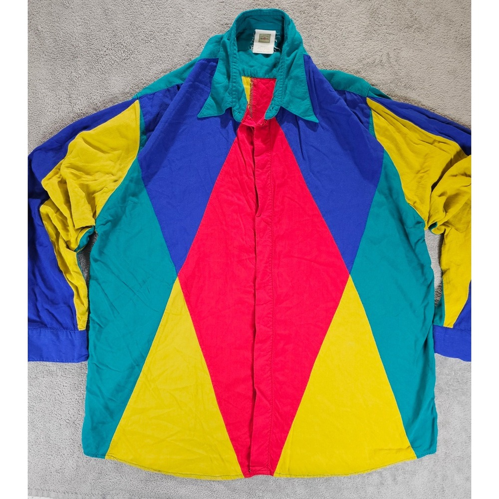 Vintage 90s Color Block Rayon Button Shirt Large Geometric Abstract Fresh Prince
